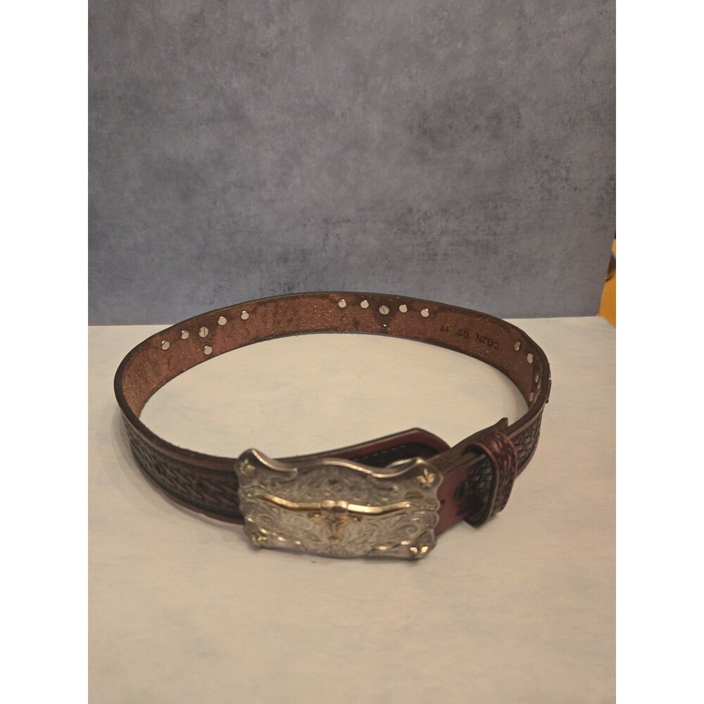 Tony Lama Kids Longhorn Belt USA Leather Made in USA Size 22 (MB)
